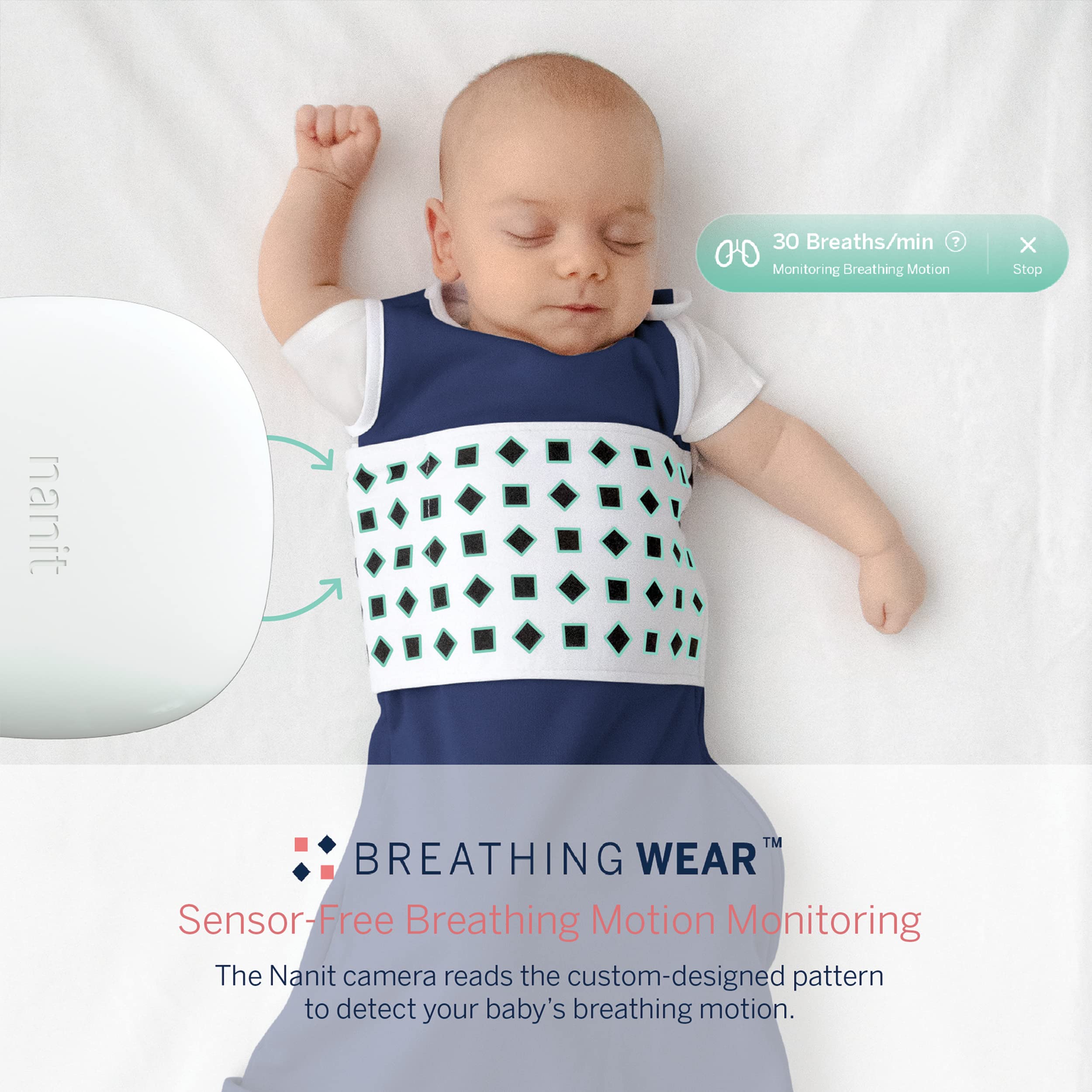 Nanit Breathing Wear Sleeping Bag 100% Cotton Baby Sleep Sack - Works Pro Baby Monitor to Track Breathing Motion Sensor-Free, Real-Time Alerts, Size Medium, 6-12 Months, Midnight Blue