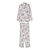 Elina fashion Womens Satin Pant Pajamas Set Sleepwear Flannel Loungewear Button Down Two-piece Pj Sets
