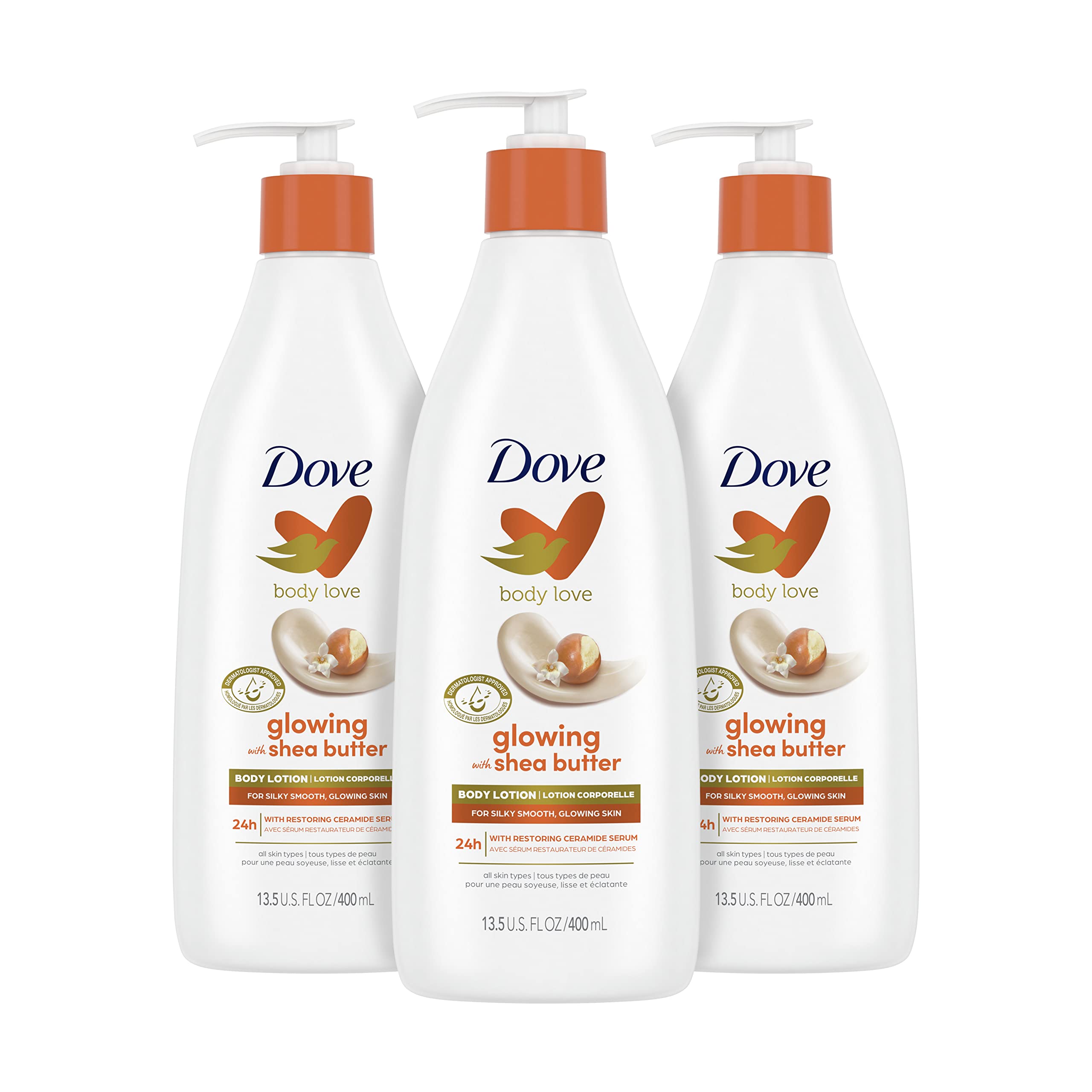Dove Body Love Pampering Body Lotion Shea Butter Pack of 3 for Silky, Smooth Skin Softens & Smoothes Dry Skin 13.5oz