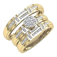 Dazzlingrock Collection 0.50 Carat (ctw) Round White Diamond Cluster Wedding Trio Ring Set for Him & Her (0.50 ctw, Color I-J, Clarity I1-I3) in Gold