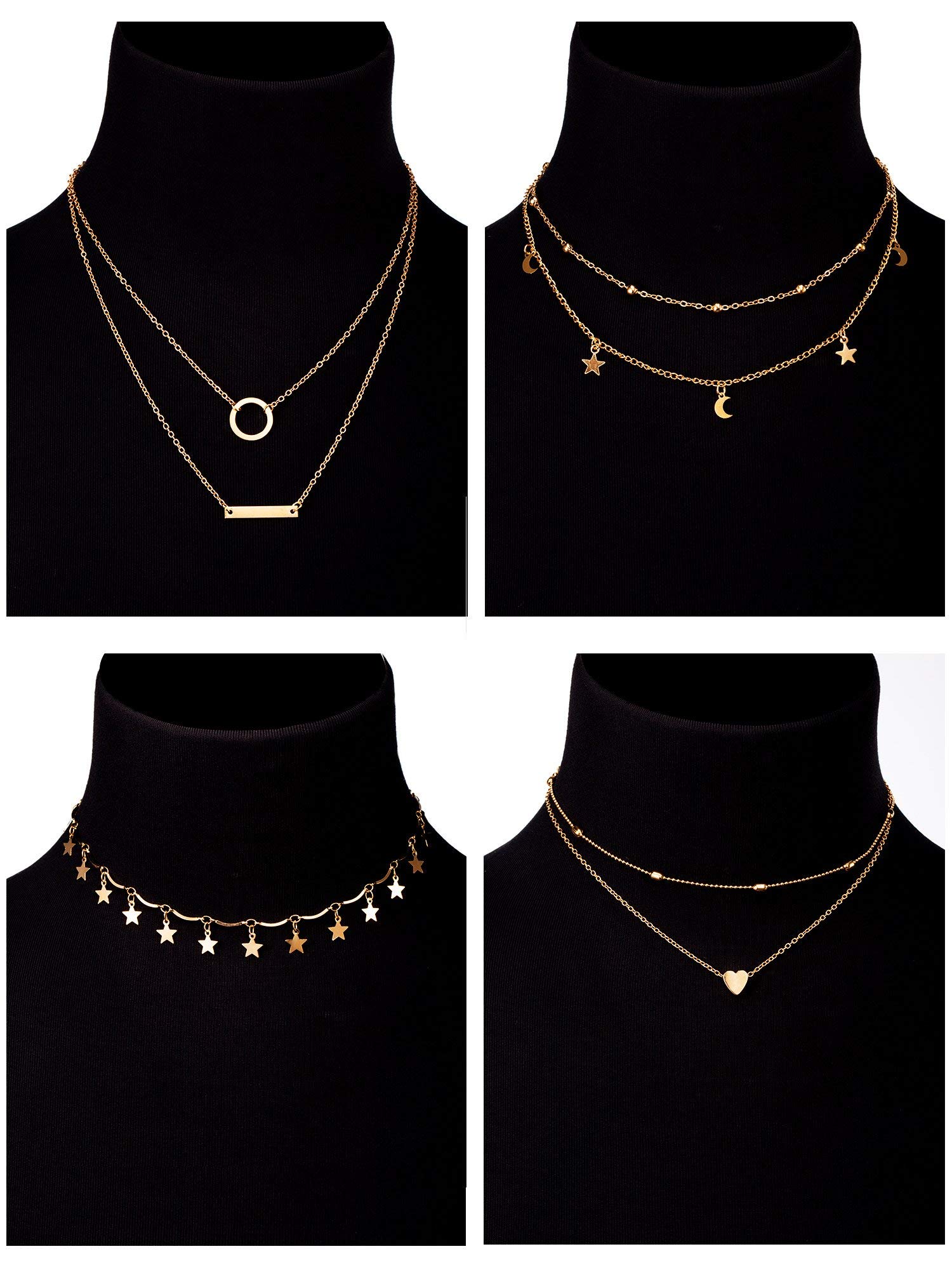 BBTO 9 Pieces Gold Layering Chain Choker Necklace Layered Pendant Statement Necklace for Women Girls (Style A)
