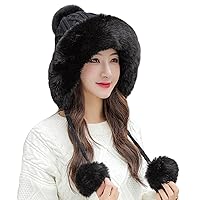 Women Winter Peruvian Cover Ears Beanie Hat Ear Flaps Sherpa Ski Snow Hats Knit Fleece Lined 3 Pom Pom
