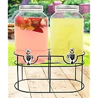 Estilo Glass Double Drink Dispenser with Stand - Set of 2, 1 Gallon Glass Beverage Dispenser with Stand, Glass Drink Dispenser, Glass Jar with Lid, Mason Jar for Weddings, Juice Dispensers for Parties