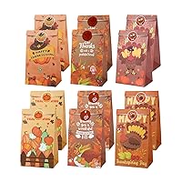 Naler Thanksgiving Paper Bags Autumn Fall Favor Treat Bags Turkey Pumpkin Crop Fruits Pattern Candy Gift Bags with Stickers for Thanksgiving Autumn Celebration Party Favors, 12PCS