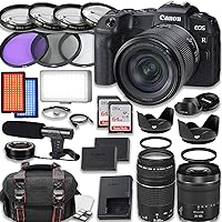 Canon EOS RP 4K Video Recording Mirrorless Camera with RF 24-105mm f/4-7.1 is STM+75-300mm III Lenses+ 2X 64GB Memory Cards, LED Video Light, Microphone+Accessory Bundle