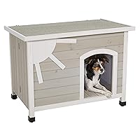 MidWest Homes for Pets Eilio Folding Outdoor Wood Dog House, No Tools Required for Assembly | Dog House Ideal for Small Dog Breeds, Beige (12EWDH-S)