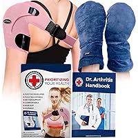 Bundle: Heat Therapy Arthritis Gloves (Lavender Scented, Universally Sized, 1 Pair, Blue) + Shoulder Support (Pink)