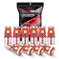Torchbeam 194 T10 LED Bulb 6000K White 168 2825 W5W 3-SMD 3030 Chips LED Replacement Bulbs for Car Dash Bulbs License Plate Lights Dome Map Door Courtesy Front/Rear Side Marker Lights, Pack of 10