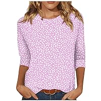 Summer Tops for Women 2024,Plus Size Tops for Women 3/4 Length Sleeve Womens Tops Round Neck Trendy Print Graphic Shirt