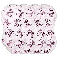 Pink Ribbon Muslin Baby Burp Cloths, Soft & Absorbent Cotton Burping Rags for Newborn Boys & Girls, 4 Pack