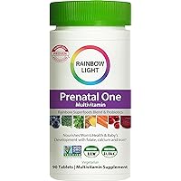 Rainbow Light Prenatal One Multivitamin – High Potency, Clinically Proven Absorption of Vitamin D, B2, B5, Folate, Calcium, Zinc, Iron, Non-GMO, Vegetarian – 90 Tablets (3 Month Supply)