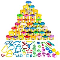 40 Pack of Birthday Party Favors Bulk Dough & Clay Pack - Includes Molded Animal Shaped Lids + 40 Shapes & Numbers Dough Tools - Holiday Edition - (1oz Tubs - 40oz Total), Multi Color