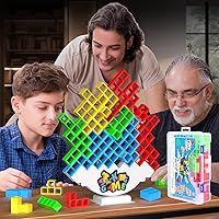 48PCS Stack Attack Game for Adult & Kids, Tetra Board Tower Games for Family Travel Party, 2 Players Balance Stacking Toy, Team Toys Building Block
