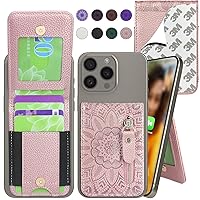 Harryshell Stick on Adhesive Phone Wallet with Card Slots [Hold Up to 6 Cards] [Kickstand] Cash Coin Zipper Pocket for iPhone/Samsung/Google Most Smart Phones (Floral Rose Gold)
