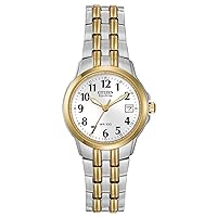 Citizen Women's Eco-Drive Dress Classic Two Tone Gold Stainless Steel Watch, Easy to Read, White Dial, 26mm (Model: EW1544-53A)