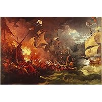 HISTORY GALORE 24x36 gallery poster, Francis Drake, Eighteenth-century painting of the Spanish Armada showing fire ships