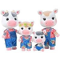 Honey Bee Acres Cloverberrys Cow Family – 4 Miniature Flocked Dolls | Small Collectible Figures | Pretend Play Toys for Kids
