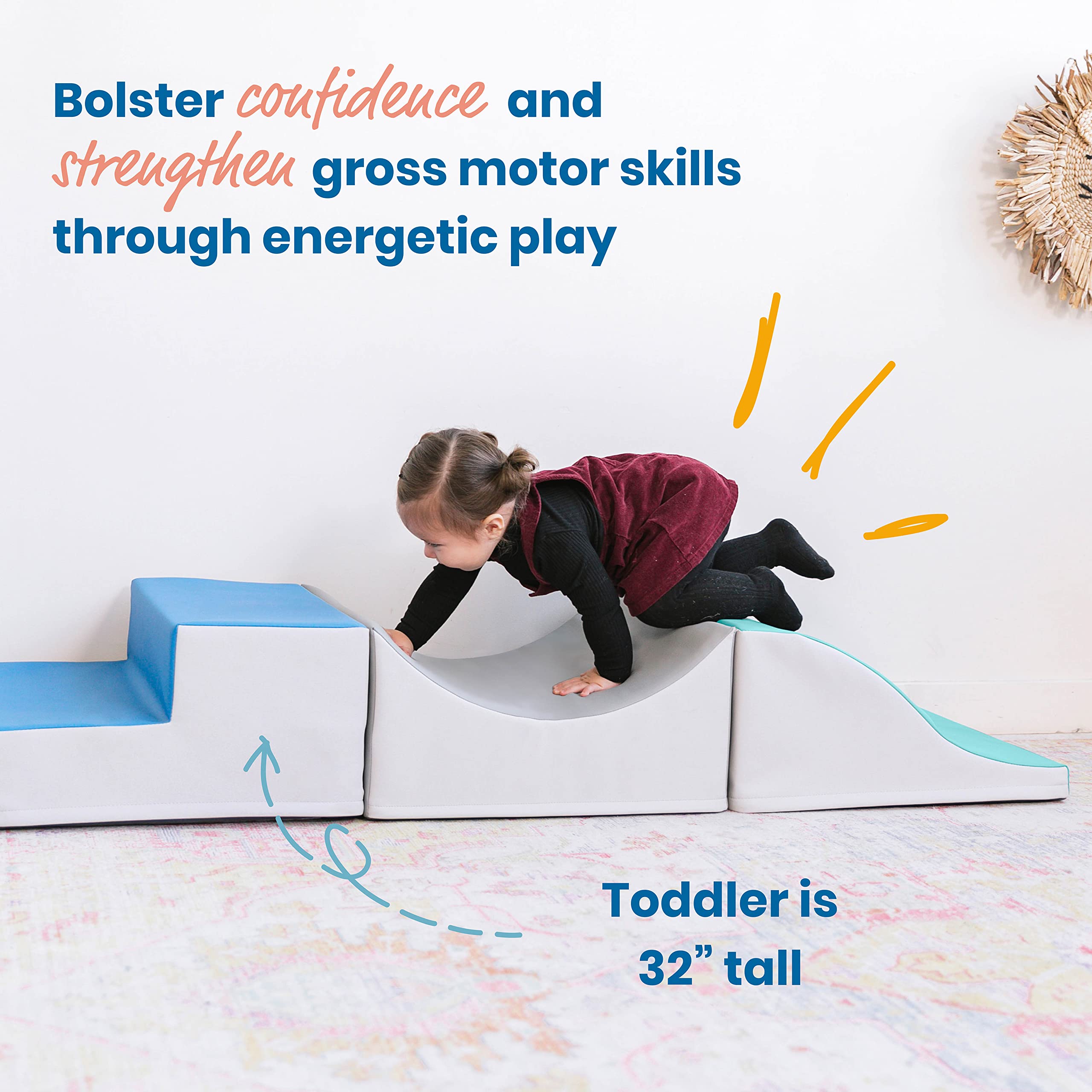 ECR4Kids SoftZone Traversing Trio Wall Climber, Step Crawl and Slide Beginner Foam Structure, Safe Indoor Active Play, Soft Play for Toddlers and Babies - Contemporary