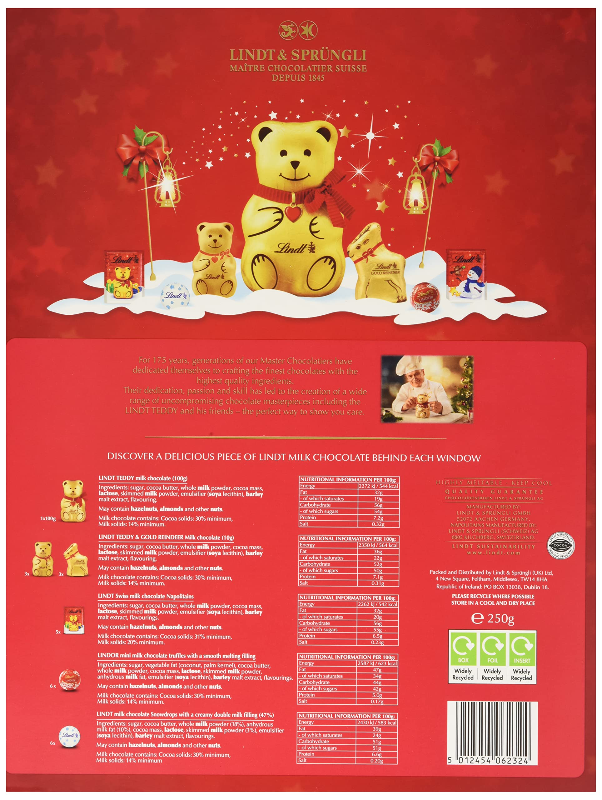 Lindt Bear & Friends Advent Calendar, 24 Fine Milk and White Chocolates,  250g