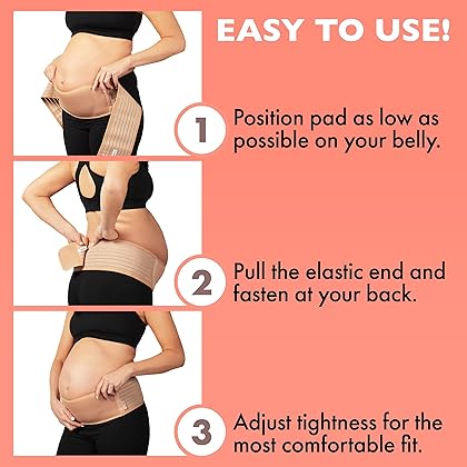 AZMED Maternity Belly Band for Pregnant Women - Pregnancy Must Haves Belly Support Band for Abdomen, Pelvic, Waist, Back - All Stages of Pregnancy & Postpartum Belly Band (Beige) - Pregnant Mom Gifts