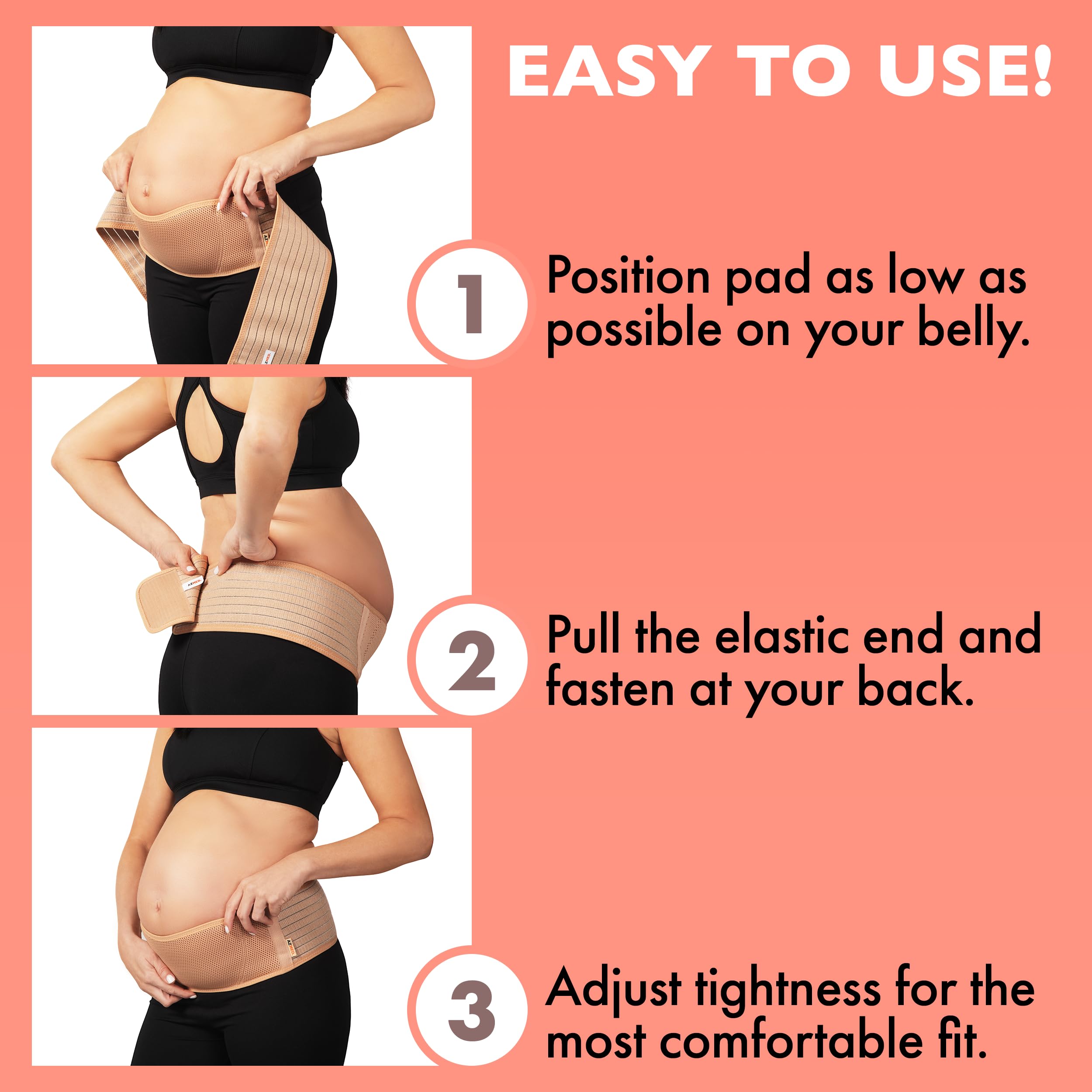 AZMED Maternity Belly Band for Pregnant Women | Pregnancy Must Haves Belly Support Band for Abdomen, Pelvic, Waist, Back Pain | Adjustable Maternity Belt | All Stages of Pregnancy & Postpartum (Beige)