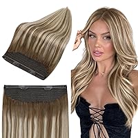 Full Shine Hair Extensions Real Human Hair Ombre Light Brown to Platinum Blonde 18 Inch 80g Hairpiece Hair Extensions Real Hair Extensions Wire Hair Straight Hair Extensions Natural Hair for women
