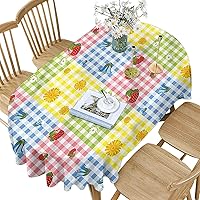 Spring Polyester Oval Tablecloth,Berries Flowers Picnic Pattern Printed Washable Indoor Outdoor Table Cloth,52x70 Inch Oval,for Dining, Kitchen, Wedding, Parties