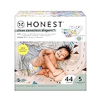 The Honest Company Clean Conscious Diapers | Plant-Based, Sustainable | Limited Edition Prints | Club Box, Size 5 (27+ lbs), 44 Count