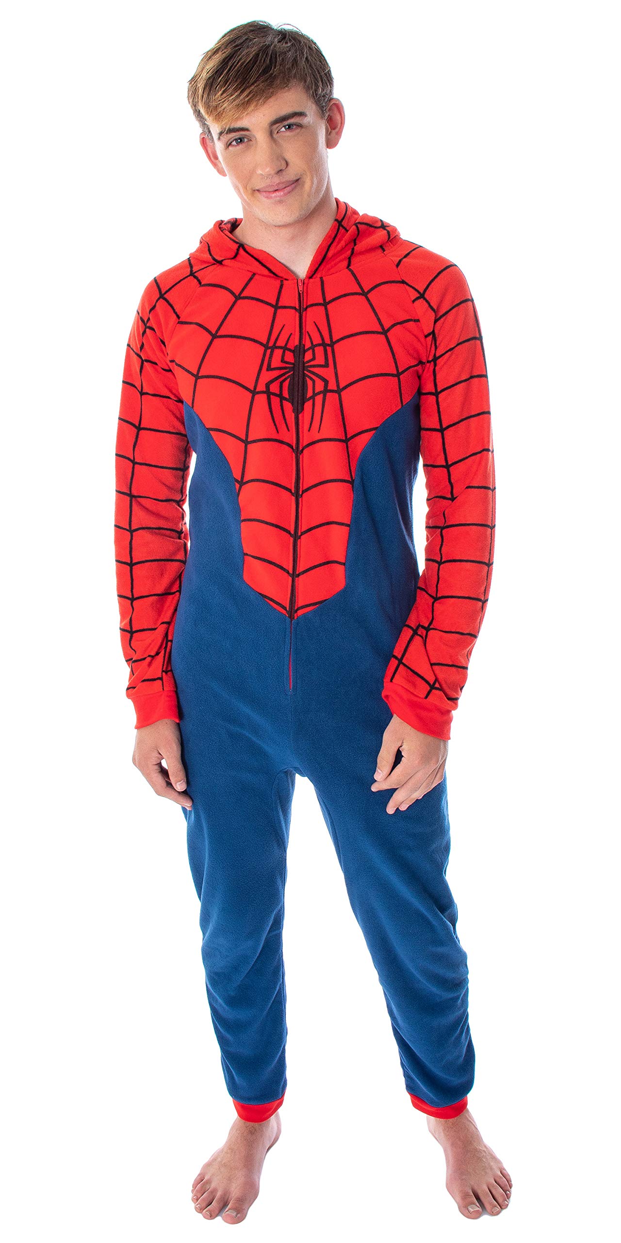 Marvel Comics Men's Classic Spiderman Costume Pajama Union Suit One-Piece Loungewear PJ Outfit