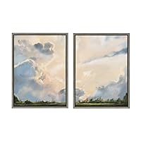 Sylvie Clouds Framed Canvas Wall Art Set by Mary Sparrow, Set of 2, 18x24 Gray, Decorative Landscape Art Print for Wall