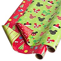 Papyrus Disney Christmas Wrapping Paper Rolls for Kids, Mickey Mouse and Christmas Decorations (2 Rolls, 60 sq. ft.)