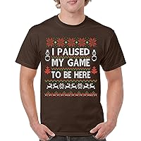 I Paused My Game to Be Here Funny Gamer Christmas T-Shirt Ugly Sweater Theme Xmas Party Party Gaming Nerd Men's Tee