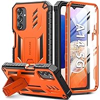 FNTCASE for Samsung Galaxy A14-5G Case: Dual-Layer Protective Textured Shockproof Rugged TPU Cover with Kickstand | Military Grade Drop Protection | Heavy Duty Cell Phone Protector - Orange
