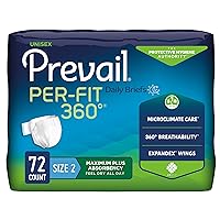 Prevail Per-Fit 360 Daily Incontinence Briefs, Unisex Adult Incontinence Briefs with Tabs, Maximum Plus Absorbency, Size 2, 72 Count (4 Packs of 18)