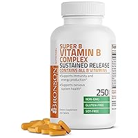 Bronson Super B Vitamin B Complex Sustained Slow Release (Vitamin B1, B2, B3, B6, B9 - Folic Acid, B12) Contains All B Vitamins 250 Tablets