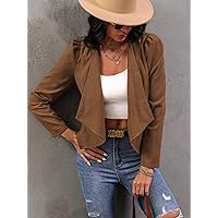 Jackets for Women Waterfall Collar Open Front Suede Jacket Women's Jackets (Color : Brown, Size : Small)