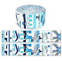 Soimoi 40Pcs Nautical Print Cotton Precut Fabrics for Quilting Craft Strips 2.5 inches Jelly Roll - Medium Blue