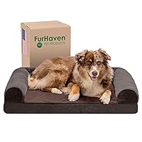 Furhaven Cooling Gel Dog Bed for Large/Medium Dogs w/ Removable Bolsters & Washable Cover, For Dogs Up to 55 lbs - Sherpa & Chenille Sofa - Coffee, Large