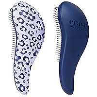 Crave Naturals Glide Thru Detangling Hair Brushes for Adults & Kids Hair - Detangler Hairbrush for Natural, Curly, Straight, Wet or Dry Hair - Hair Brushes for Women - 2 Pack - Blue Cheetah & Blue