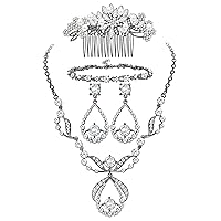 Kakonia Crystal Bridal Jewellery Set for Prom Wedding Bride Bridesmaids Vintage Rhinestone Necklace Earrings Bracelet Comb for Women