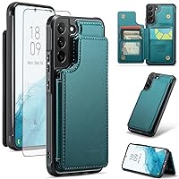 Asuwish Phone Case for Samsung Galaxy S22 5G Wallet Cover with Tempered Glass Screen Protector and RFID Blocking PU Leather Credit Card Holder Stand Cell Accessories S 22 22S 4G G5 6.1 inch Green