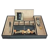 Black Leatherette Valet Tray Desk Dresser Drawer Organizer Coin Case Catch-all for Keys, Phone, Jewelry, Watches, and Accessories Father's Day Gift