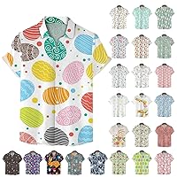 Easter Shirts for Men Funny Easter Eggs Bunny Carrot Print Hawaiian Button Dress Shirts Casual Sweatshirts Loose Fit