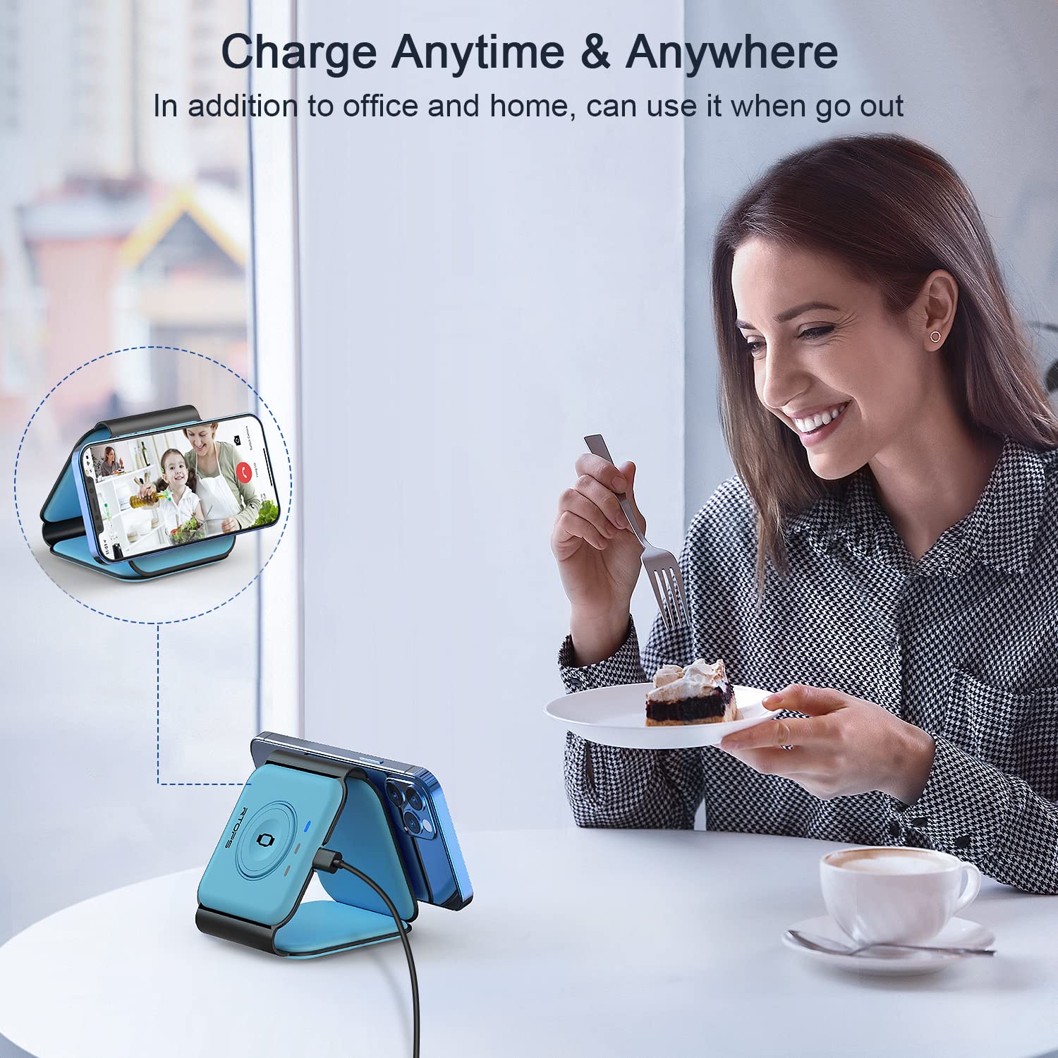 Wireless Charger 3 in 1,RTOPS Magnetic Travel Wireless Charging Station Multiple Devices,GaN 3 in 1 Charging Station,Compatible for iPhone 14/13/12/Pro/Max,iWatch,AirPods 3/2/Pro-Ice Blue