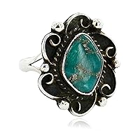 $300Tag Silver Flower Certified Navajo Natural Turquoise Native American Ring 16789 Made by Loma Siiva