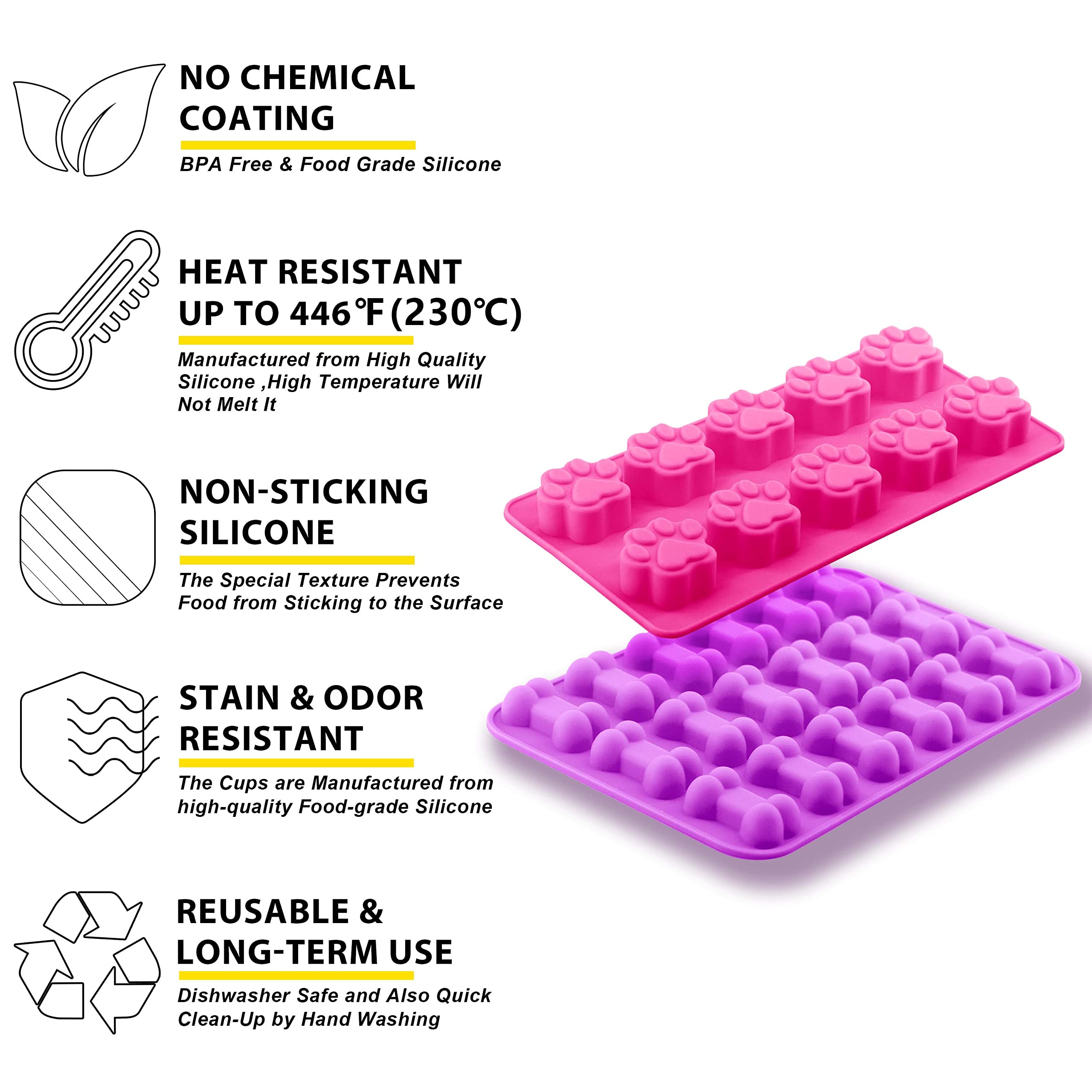 Anaeat Reusable Silicone Molds with Puppy Dog Paw and Bone Shaped, Flexible & Non-Stick Ice Cube Tray, Candy and Chocolate Making Mold for Homemade Baking Dog Treats, Jelly, Biscuit & Cupcake (2 Pack)