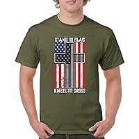 Stand for The Flag Kneel for The Cross T-Shirt American Patriotic DD 214 Veteran POW MIA Military Pride Men's Tee