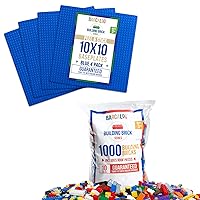1000 Piece Building Bricks Set- 10 Classic Colors & 4 Pack Blue 10 x 10 Inch Peel-and-Stick Baseplates