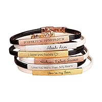 Personalized Leather Bracelets for Women Engraved Bar Bracelets Custom Name Bracelet Leather Wrap Bracelets Customized Gifts for Women Girls Birthday Jewelry