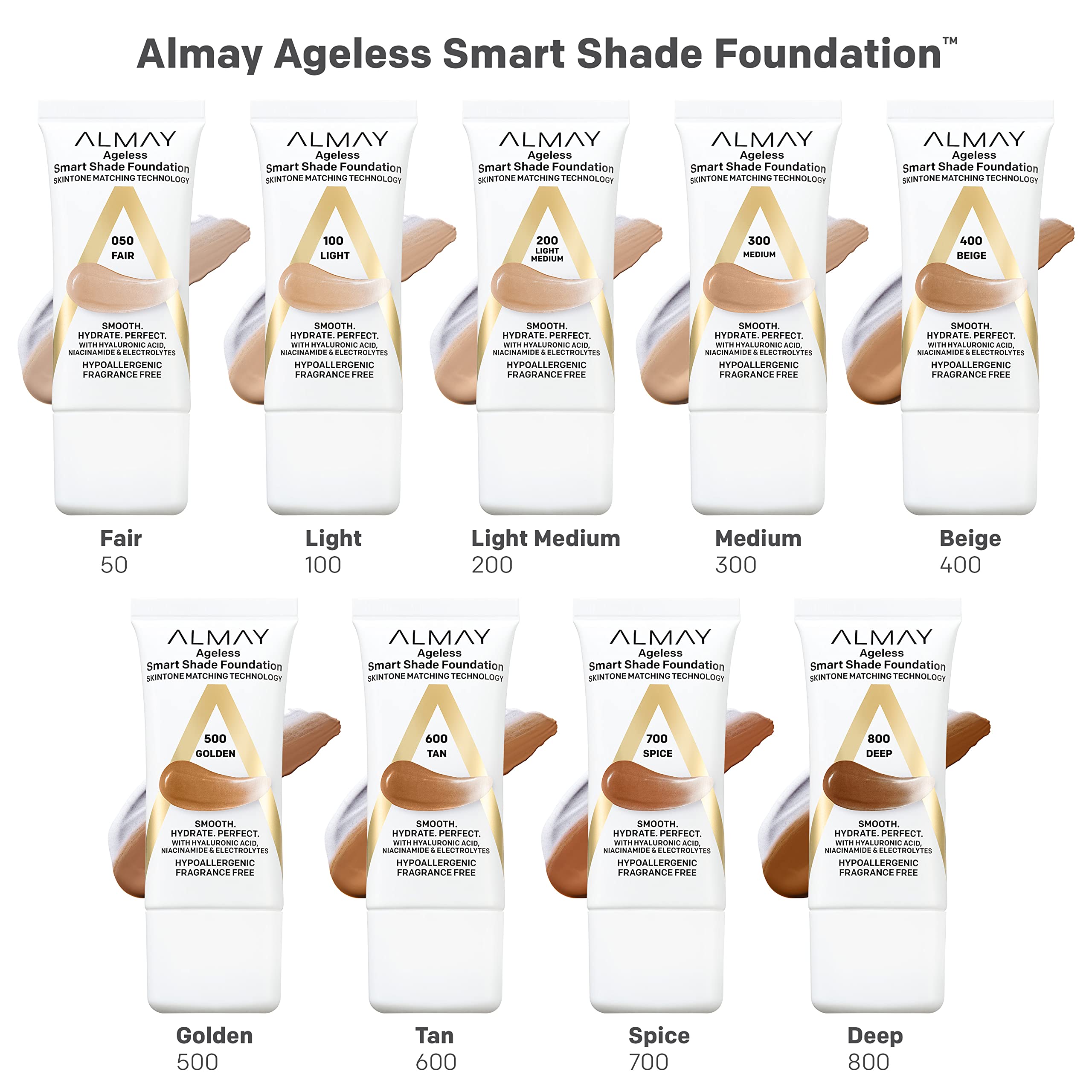 Anti-Aging Foundation by Almay, Smart Shade Face Makeup with Hyaluronic Acid, Niacinamide, Vitamin C & E, Hypoallergenic-Fragrance Free, 300 Medium, 1 Fl Oz (Pack of 1)
